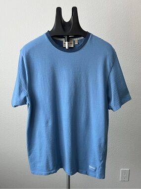 Scotch & Soda Blue Waffle Knit Seersucker T-Shirt Logo Patch XL